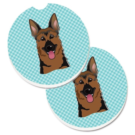 Carolines Treasures Checkerboard Blue German Shepherd Set of 2 Cup Holder Car Coaster BB1149CARC